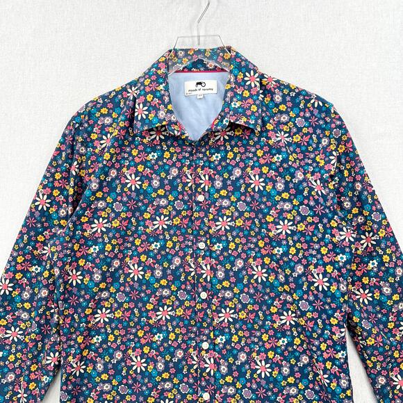MOODS OF NORWAY Arne Vik Button Up Shirt Men M Blue Retro Floral Cotton Slim Fit - Picture 4 of 12